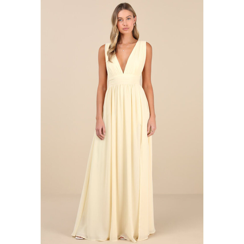 Lulus Heavenly Hues Pale Yellow Maxi Dress - Size XS